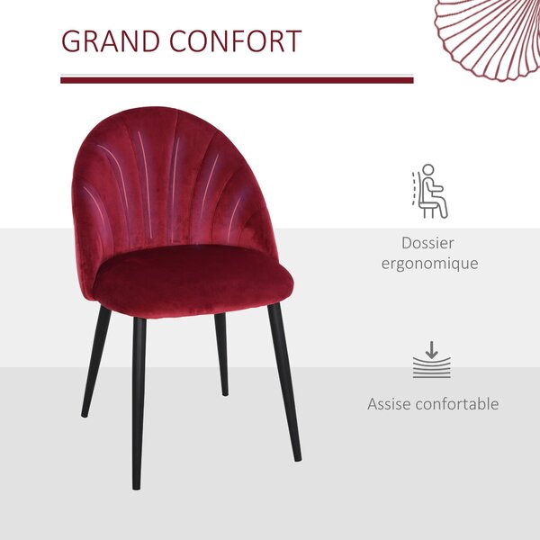 HOMCOM Sada 2 jídelních židlí Velours Bordeaux Černé kovové nohy Rozměry 52Š x 54H x 79V cm | Aosom