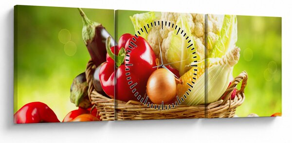 Obraz - Zelenina (s hodinami) (90x30 cm)