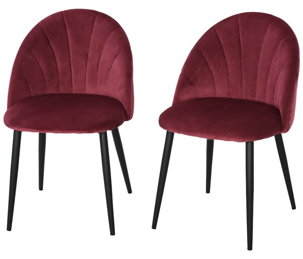 HOMCOM Sada 2 jídelních židlí Velours Bordeaux Černé kovové nohy Rozměry 52Š x 54H x 79V cm | Aosom