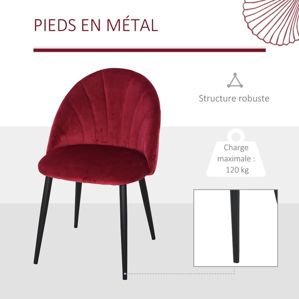 HOMCOM Sada 2 jídelních židlí Velours Bordeaux Černé kovové nohy Rozměry 52Š x 54H x 79V cm | Aosom