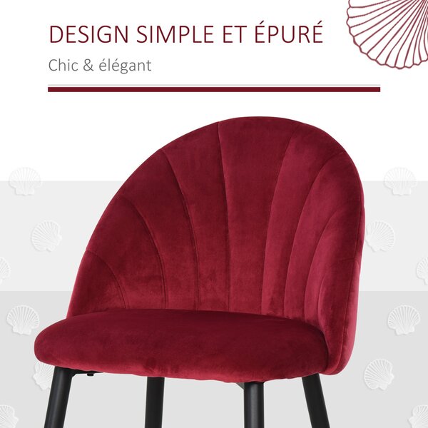 HOMCOM Sada 2 jídelních židlí Velours Bordeaux Černé kovové nohy Rozměry 52Š x 54H x 79V cm | Aosom