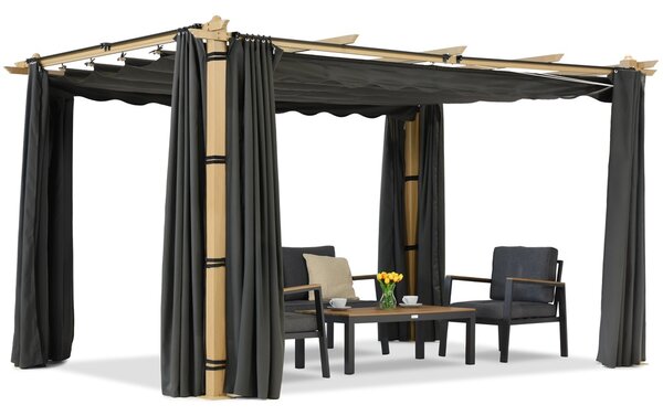 Barbadoská terasová pergola 3x4 m s dřevo-antracitovými závěsy Garden Point
