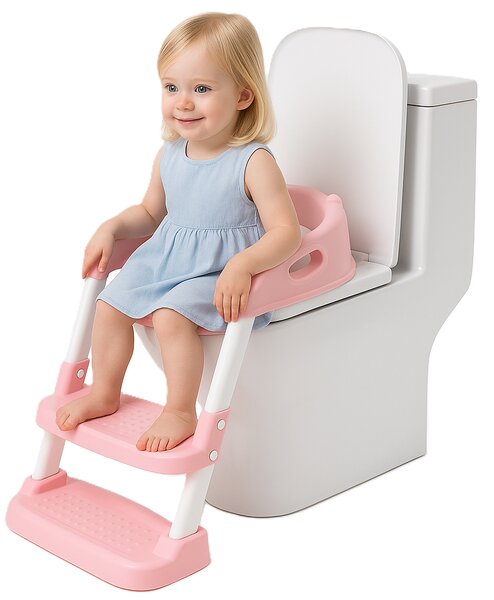 Dětské schůdky 03 s nástavcem na WC růžové