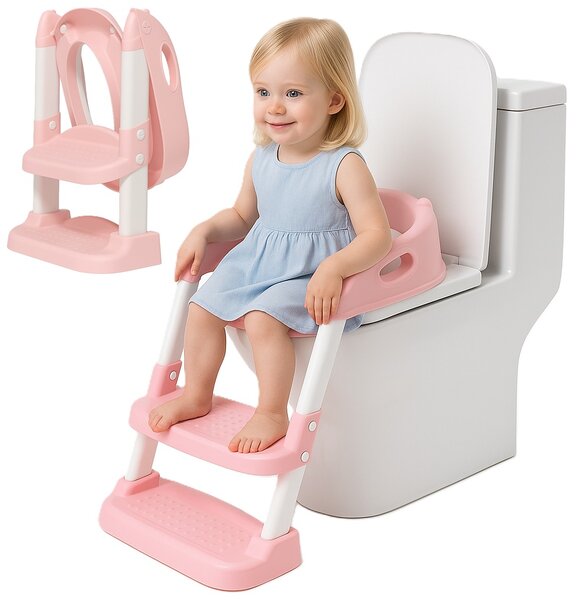 Dětské schůdky 03 s nástavcem na WC růžové