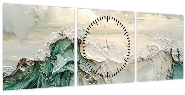 Obraz - 3D abstrakce moře (s hodinami) (90x30 cm)