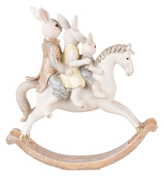 Velikonoční dekorace králičí rodinka na houpacím koni - 19*6*20 cm - Clayre & Eef