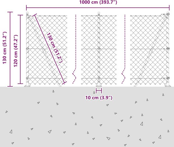 Zábradlí s betonovým základem 10 x 1,2 m Ocel potažená PVC 3351238