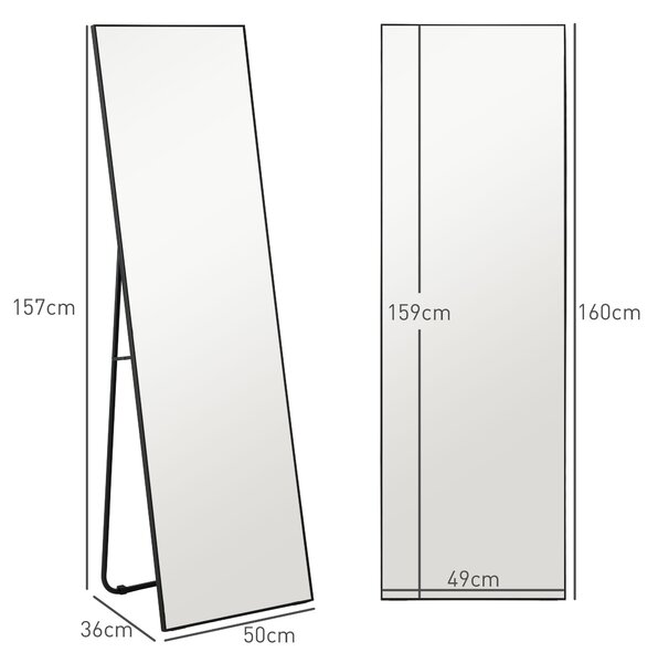 HOMCOM Velké obdélníkové zrcadlo, 50 x 160 cm - volně stojící, ke zdi nebo opřené - pro ložnici, obývací pokoj a šatnu, černé | Aosom