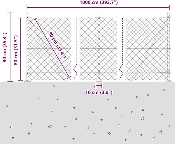 Zábradlí s betonovým základem 10 x 0,8 m Ocel potažená PVC 3351228