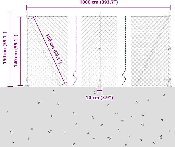 Zábradlí s betonovým základem 10 x 1,4 m Ocel potažená PVC 3351239