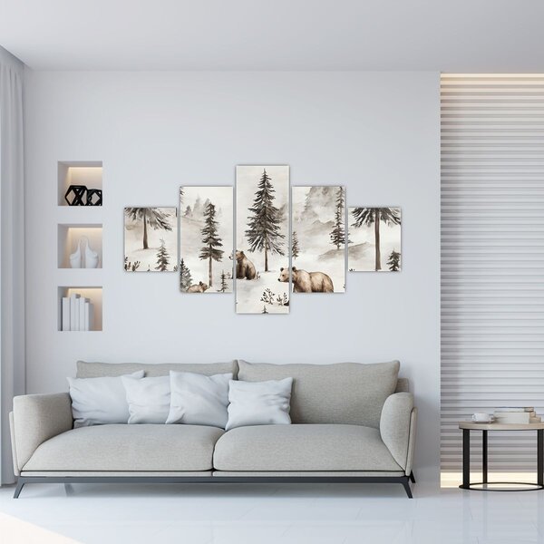 Obraz - Les s medvědy (125x70 cm)