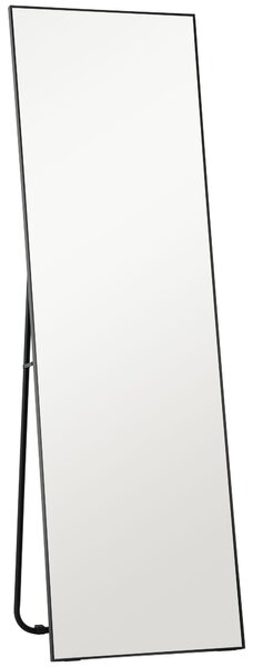HOMCOM Moderní zrcadlo na celou postavu, 40x150 cm, obdélníkové zrcadlo se stojanem, rámečkem a háčky do ložnice, obývacího pokoje, předsíně, černé |