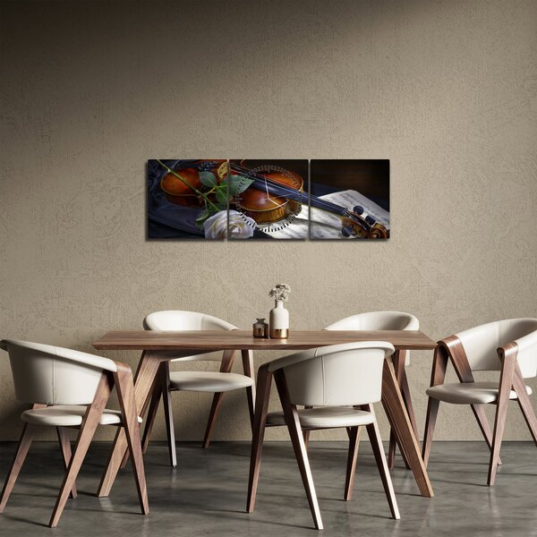 Obraz - Růže a housle (s hodinami) (90x30 cm)