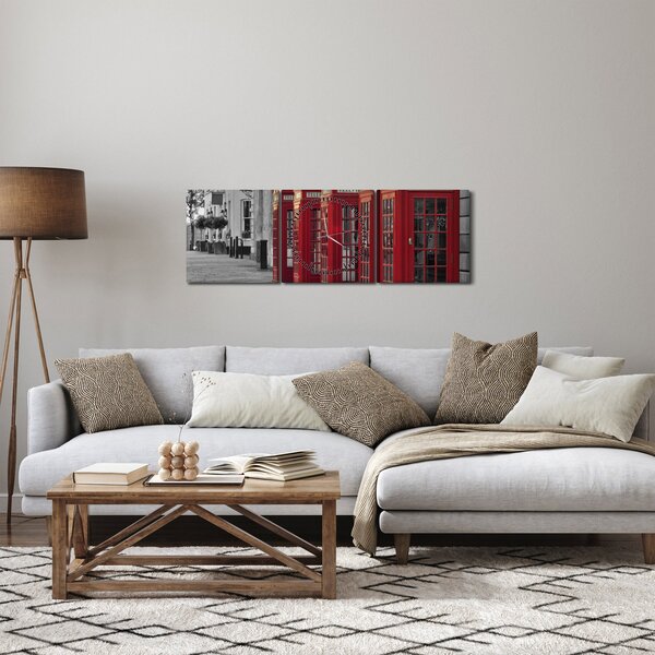 Obraz - Londýnské telefonní budky (s hodinami) (90x30 cm)