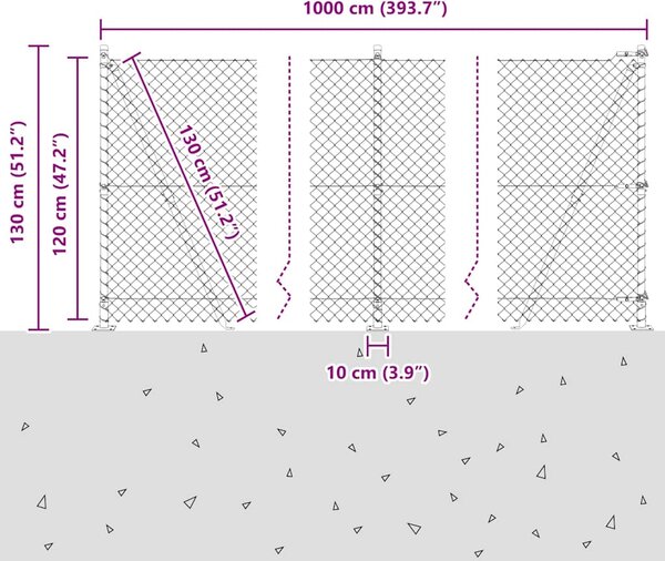 Zábradlí s betonovým základem 10 x 1,2 m Ocel potažená PVC 3351230
