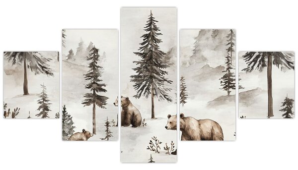 Obraz - Les s medvědy (125x70 cm)