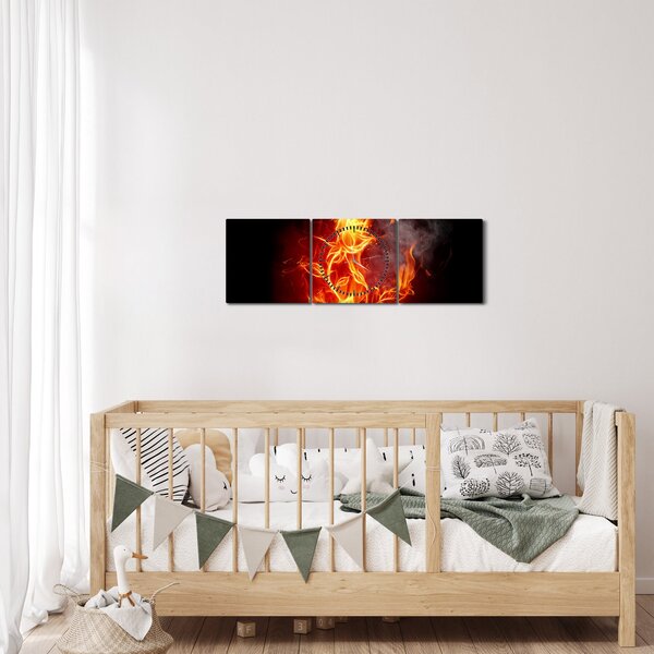 Obraz - Růže v ohni (s hodinami) (90x30 cm)
