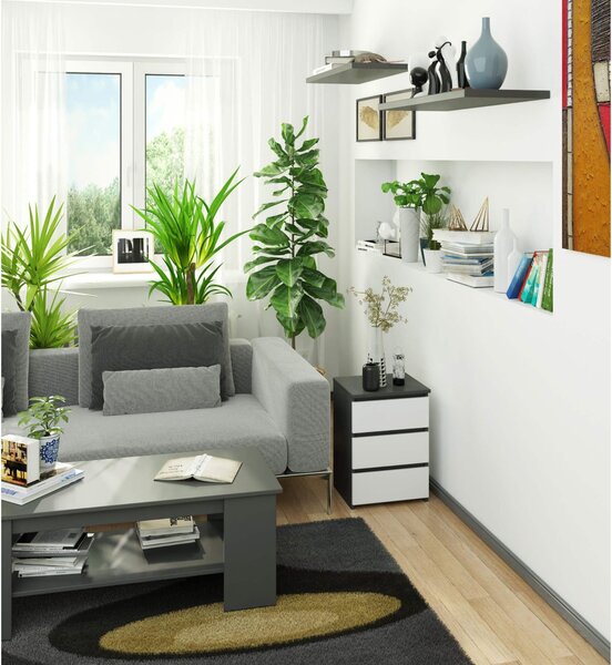Komoda 3xEliving, příborník se 3 zásuvkami (š:40 cm x v:57 cm x h:35 cm) v grafitově šedé a bílé barvě