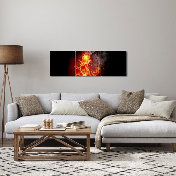 Obraz - Růže v ohni (s hodinami) (90x30 cm)