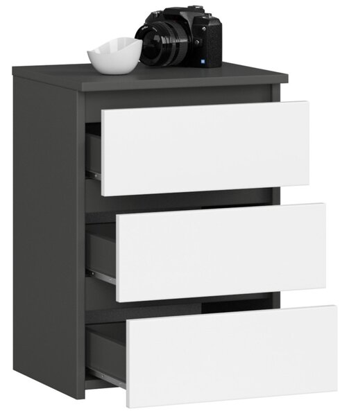 Komoda 3xEliving, příborník se 3 zásuvkami (š:40 cm x v:57 cm x h:35 cm) v grafitově šedé a bílé barvě