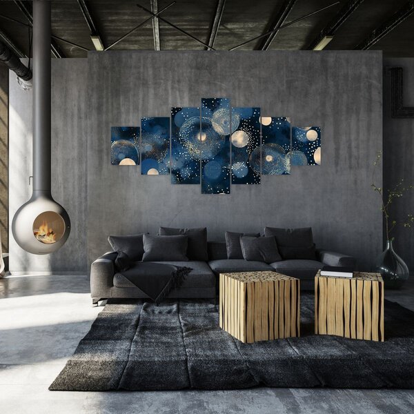 Obraz - Modro-zlaté kroužky (210x100 cm)