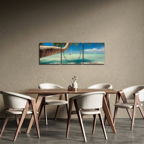 Obraz - Čisté moře s palmou (s hodinami) (90x30 cm)