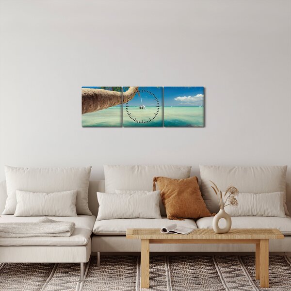 Obraz - Čisté moře s palmou (s hodinami) (90x30 cm)
