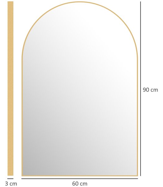 HOMCOM Zrcadlo se zakřivením, koupelnové zrcadlo, 60 x 90 cm, vysoké rozlišení, s rámem z hliníkové slitiny, pro ložnici, obývací pokoj, předsíň, zlat