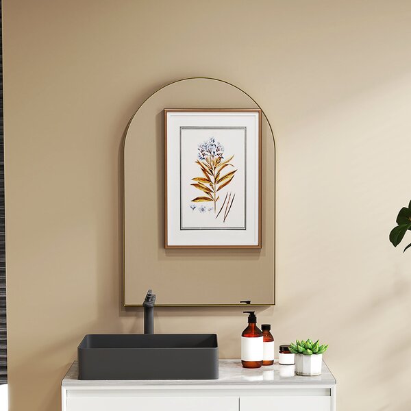 HOMCOM Zrcadlo se zakřivením, koupelnové zrcadlo, 60 x 90 cm, vysoké rozlišení, s rámem z hliníkové slitiny, pro ložnici, obývací pokoj, předsíň, zlat