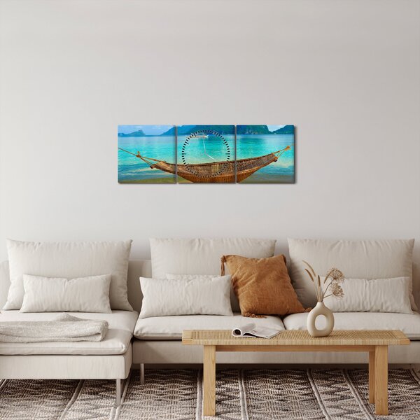 Obraz - Houpací síť na pláži (s hodinami) (90x30 cm)