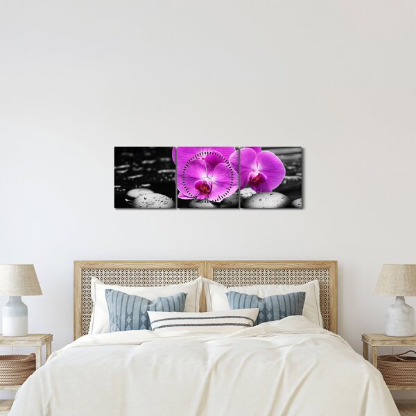 Obraz - Fialové orchideje (s hodinami) (90x30 cm)