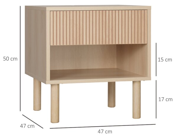 HOMCOM Noční stolek s šuplíky a policemi, moderní styl, 47 x 47 x 50 cm, přírodní dřevěný povrch | Aosom
