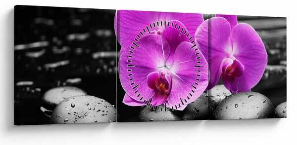 Obraz - Fialové orchideje (s hodinami) (90x30 cm)