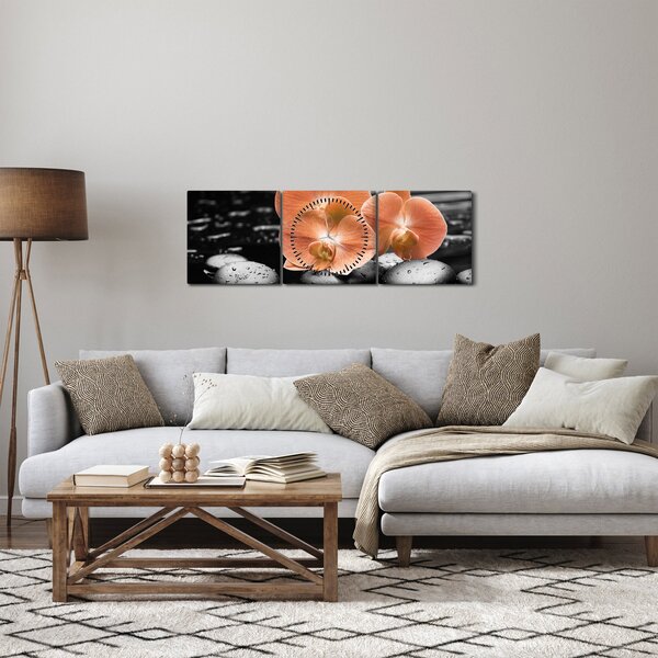 Obraz - Oranžové orchideje (s hodinami) (90x30 cm)