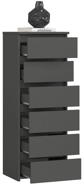 Komoda 3xEliving, příborník se 6 zásuvkami (š:40 cm x v:109 cm x h:35 cm) v grafitově šedé barvě