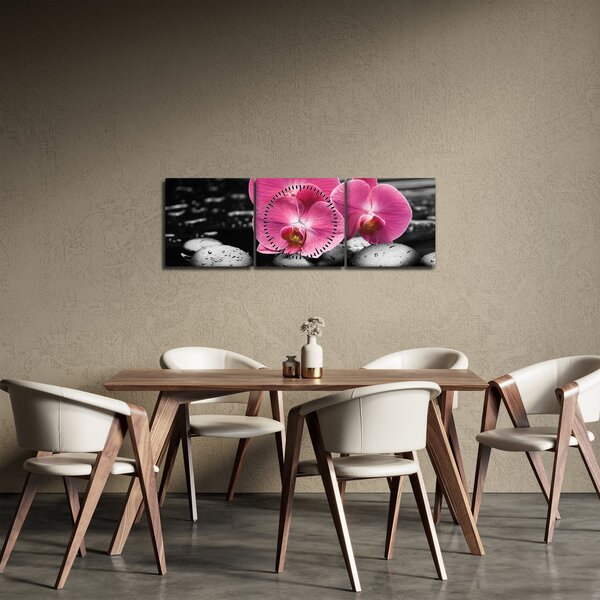 Obraz - Růžové orchideje (s hodinami) (90x30 cm)