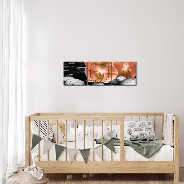 Obraz - Oranžové orchideje (s hodinami) (90x30 cm)