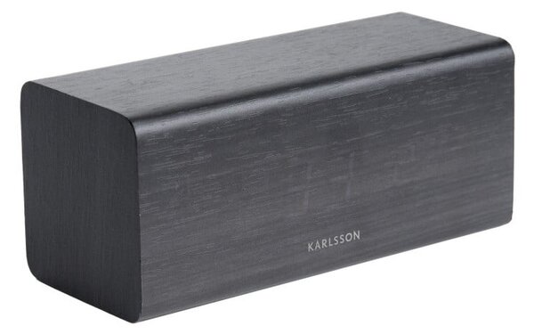 Černý budík v dřevěném dekoru Karlsson Block, 16 x 7,2 cm