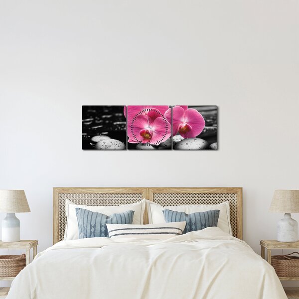Obraz - Růžové orchideje (s hodinami) (90x30 cm)