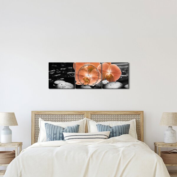 Obraz - Oranžové orchideje (s hodinami) (90x30 cm)