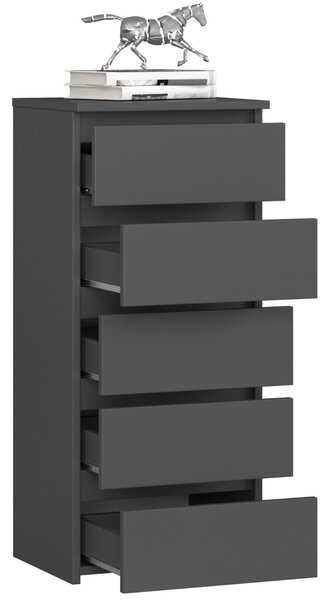 Komoda 3xEliving, příborník s 5 zásuvkami (š:40 cm x v:92 cm x h:35 cm) v grafitově šedé barvě