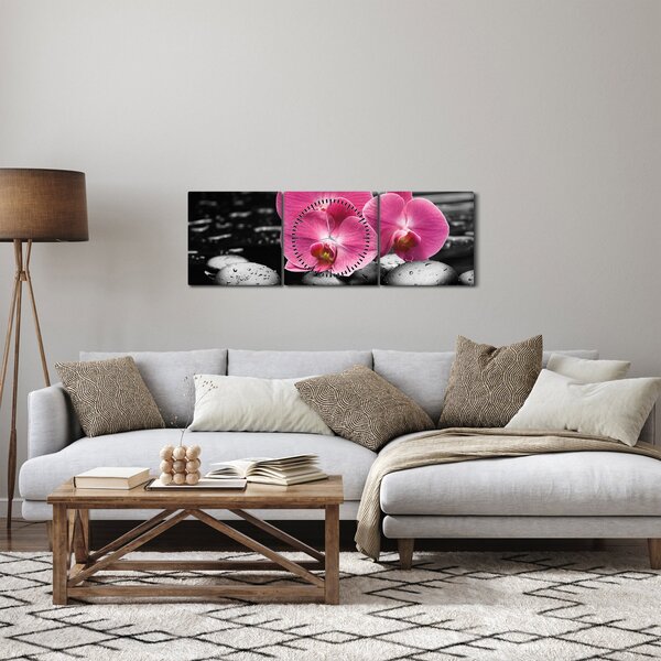 Obraz - Růžové orchideje (s hodinami) (90x30 cm)