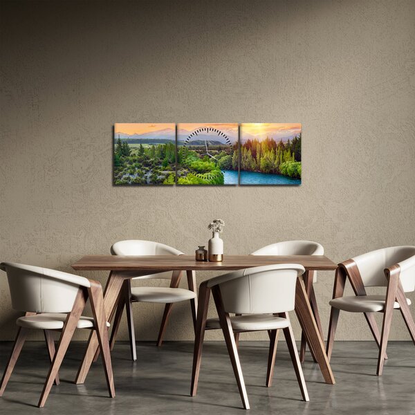 Obraz - Lesní horská krajina (s hodinami) (90x30 cm)