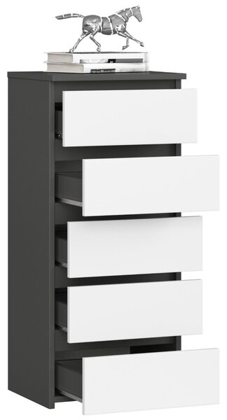 Komoda 3xEliving, příborník s 5 zásuvkami (š:40 cm x v:92 cm x h:35 cm) v grafitově šedé a bílé barvě