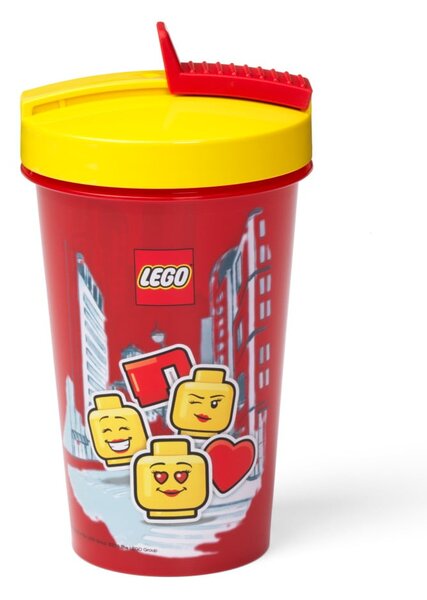 Červený kelímek se žlutým víčkem a brčkem LEGO® Iconic, 500 ml