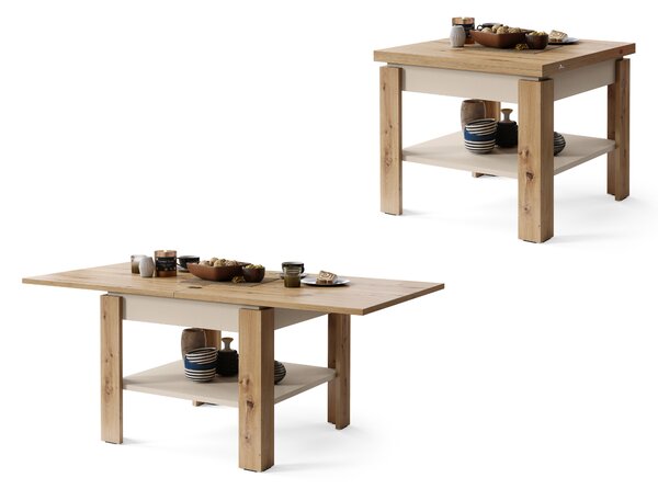 Mazzoni LEO Dub Artisan/Béžový (Šampaňský) - KOMPAKTNÍ STOLEK SE SKLÁDACÍ HORNÍ DESKOU