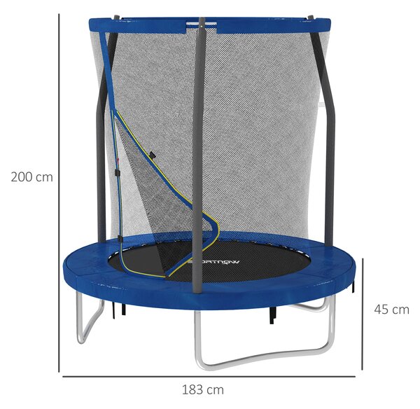 Dětský trampolína SPORTNOW, 1,83m zahradní trampolína s ochrannou sítí, ocelový rám, modrá | Aosom
