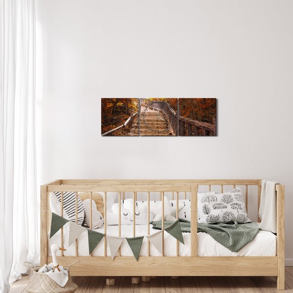 Obraz - Schody v přírodě na podzim (s hodinami) (90x30 cm)