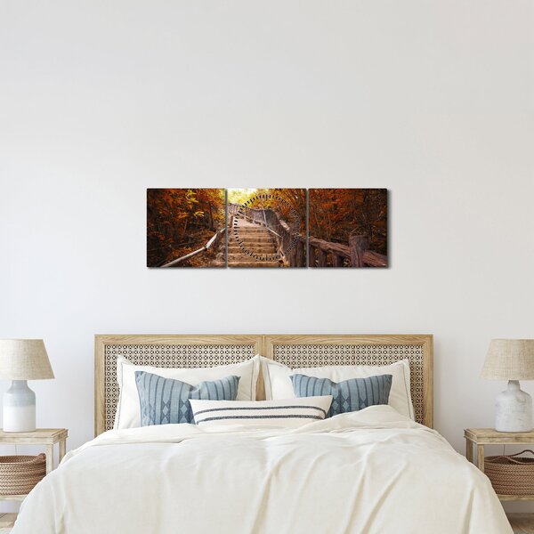 Obraz - Schody v přírodě na podzim (s hodinami) (90x30 cm)