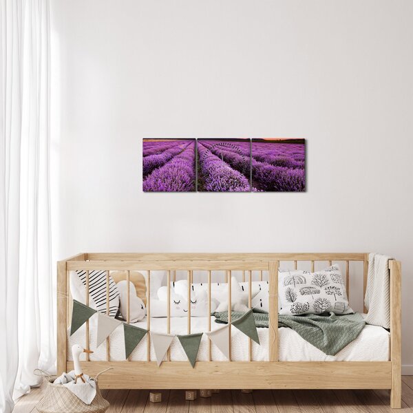 Obraz - Levandulové pole při západu slunce (s hodinami) (90x30 cm)